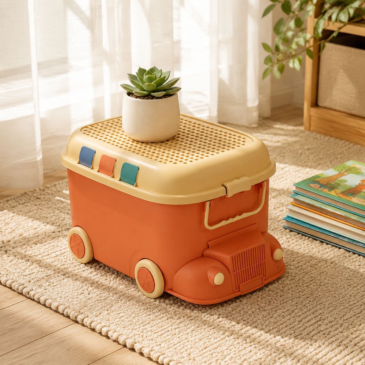 Removable lid of train-shaped toy storage box