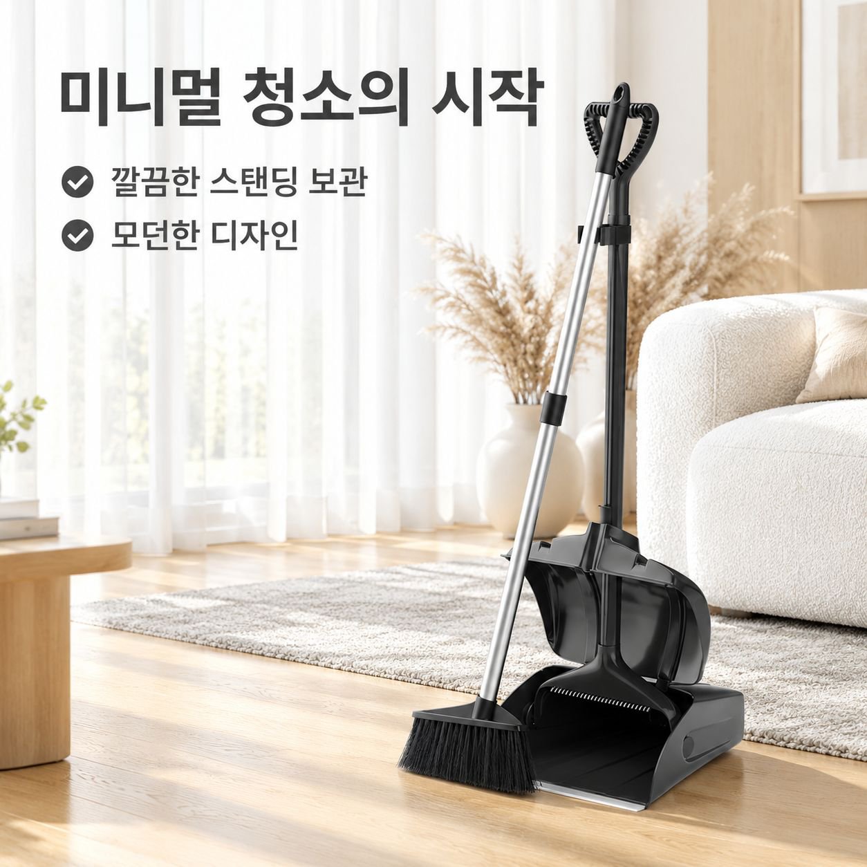 가정용 빗자루와 쓰레받기