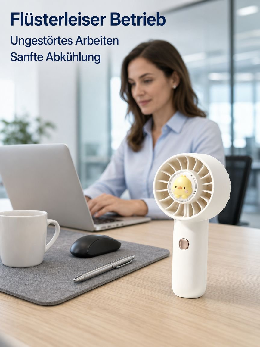 Tragbarer Mini-Handventilator mit gelber Ente, leise, USB-aufladbar