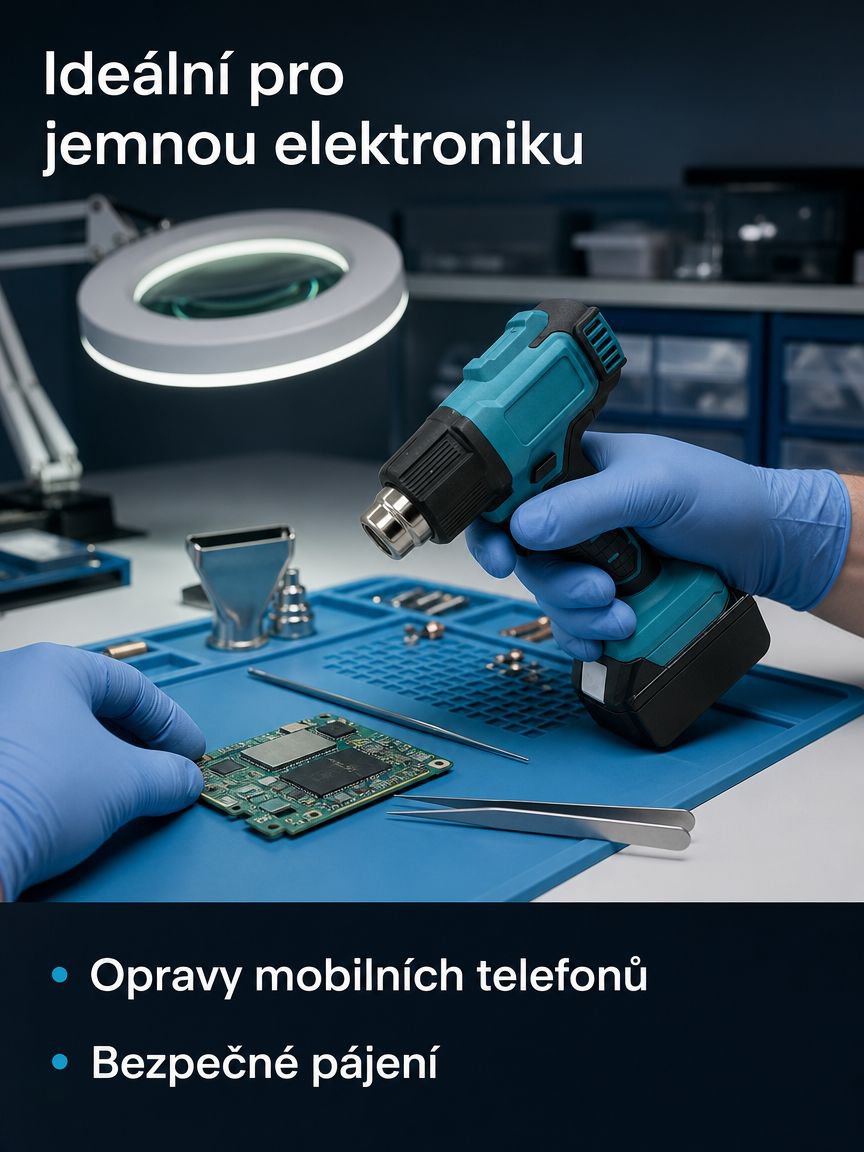Bezdrátová průmyslová horkovzdušná pistole s nastavitelnou teplotou a lithium baterií