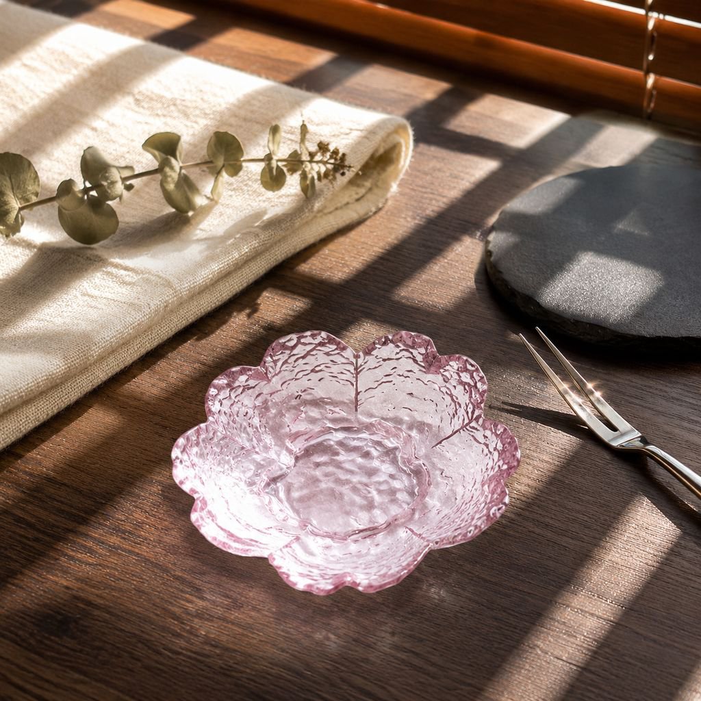 Japanese Style Pink Gold Rim Glass Small Plate Seasoning Sauce Plate