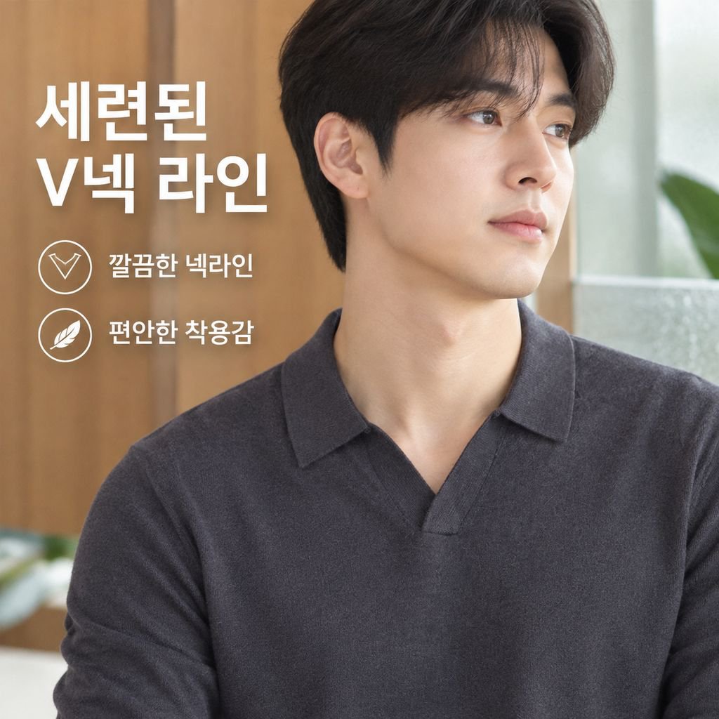 남성 울 실크 혼방 윙카라 긴팔 니트 스웨터 가을 겨울 이너