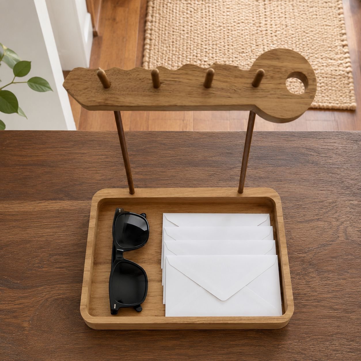 Wooden Door Key Storage Shelf with ornament display