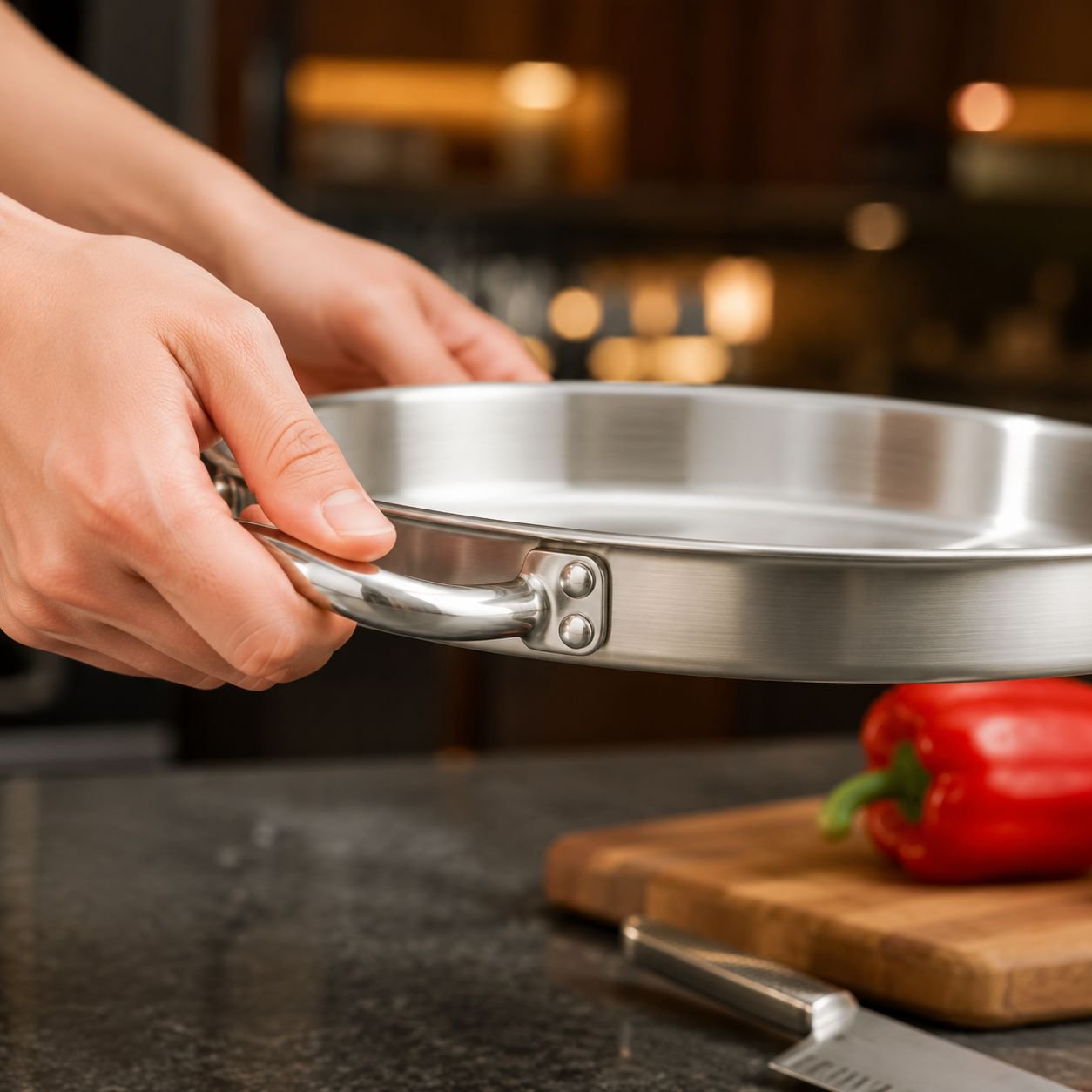 Double Ear Shallow Stainless Steel Pot for Seafood
