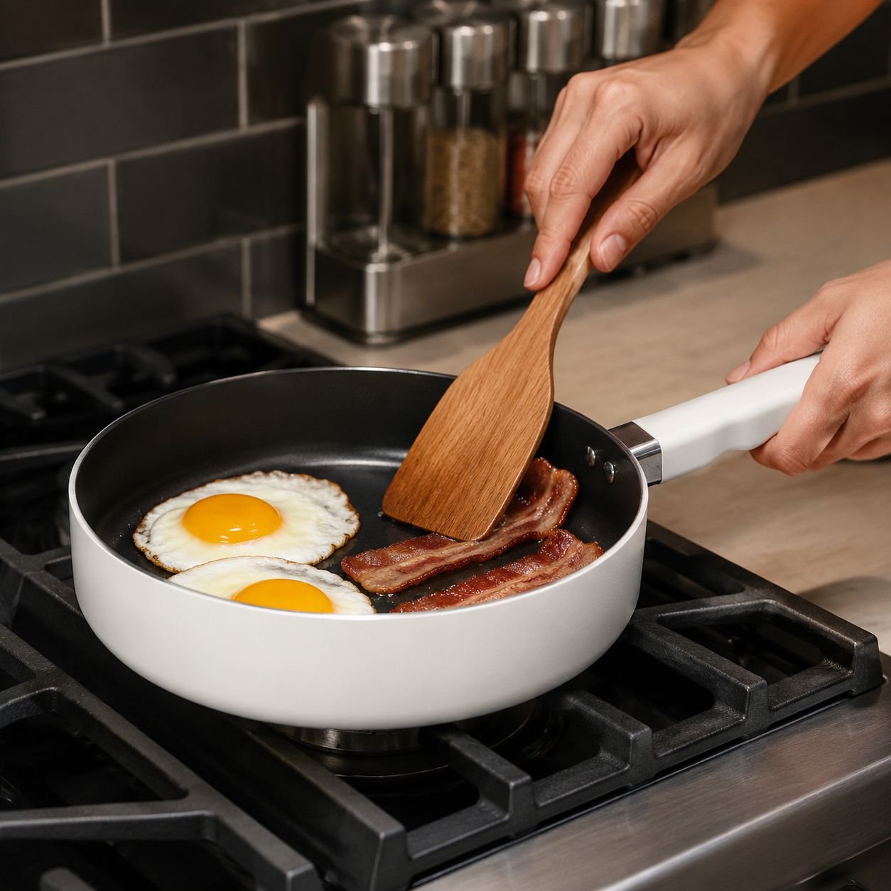 Non-Stick Fluoride Coated Pan for Household Use with Stable Handle
