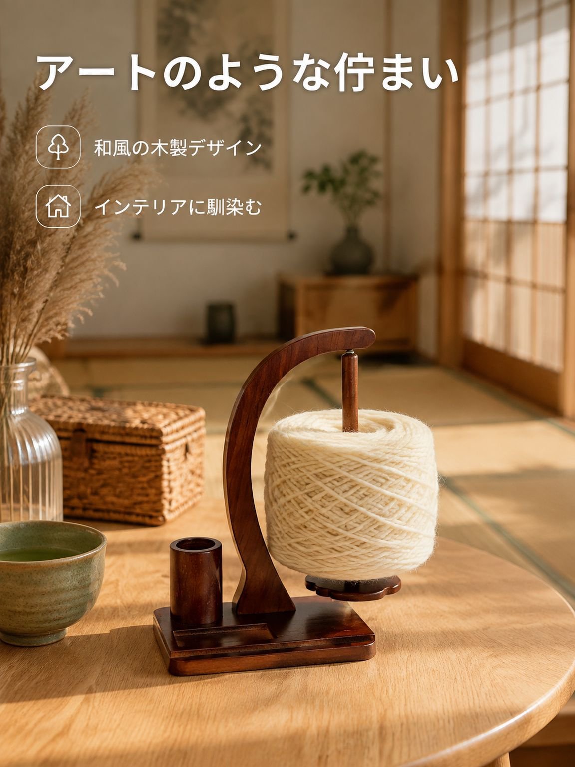 毛糸固定スタンド 木製デスクトップ糸収納ターンテーブル