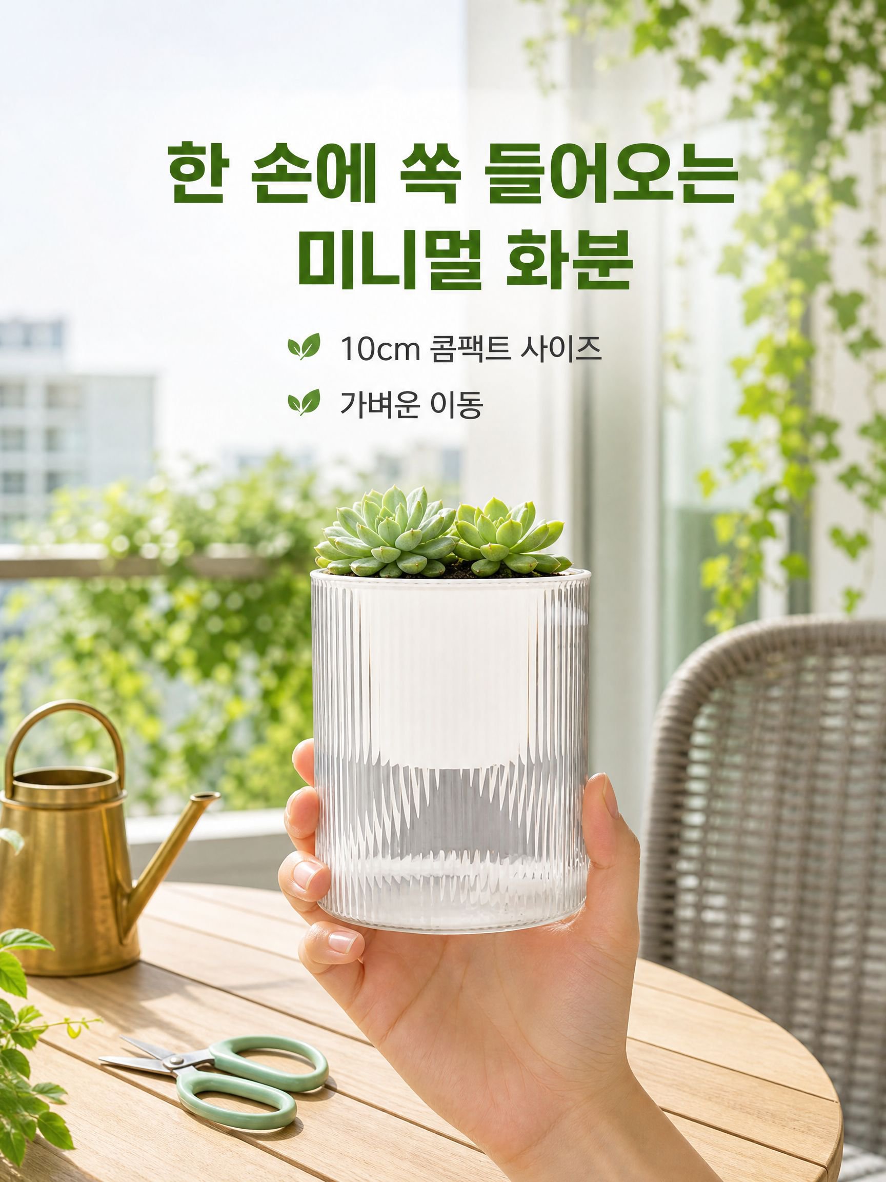 자동 수분 흡수 투명 화분