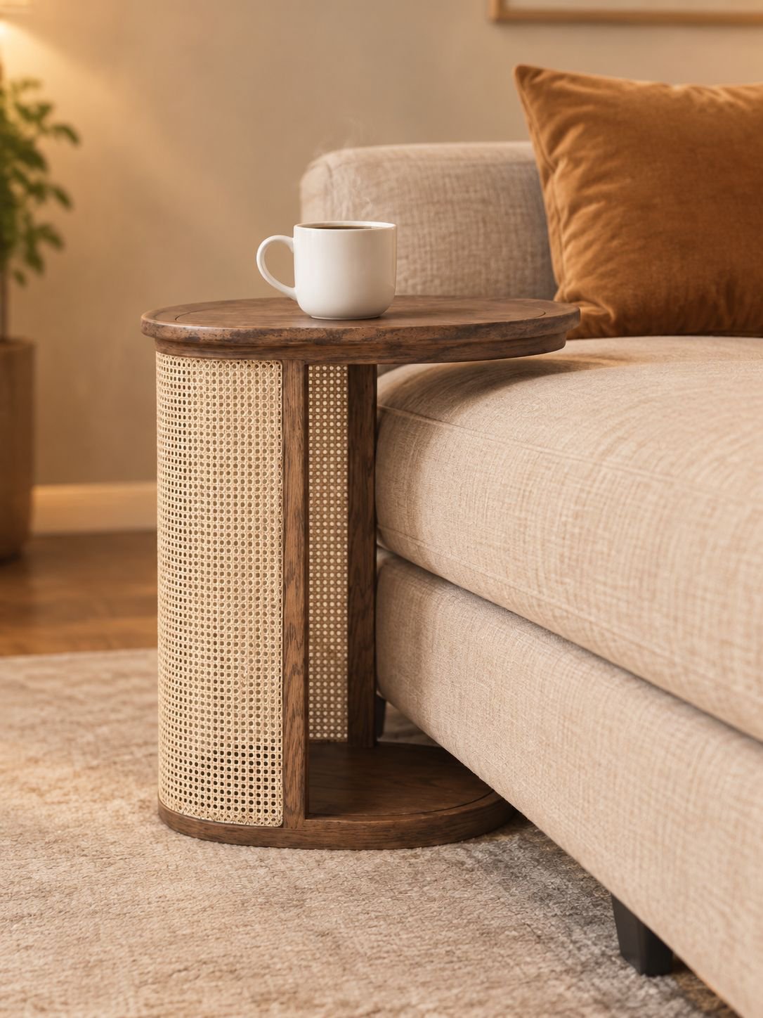 Table d’appoint ronde avec étagère pour canapé