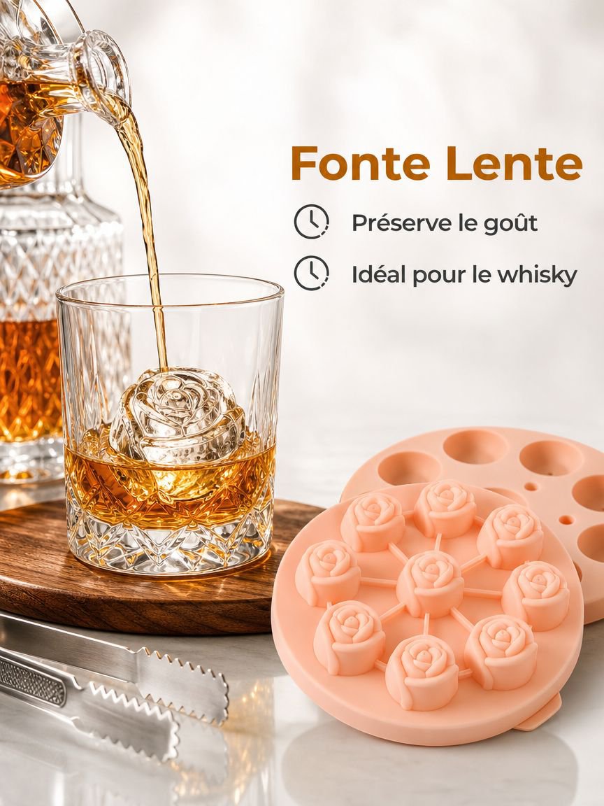Moule à glaçons en silicone en forme de rose, qualité alimentaire, moule à glace pour whisky