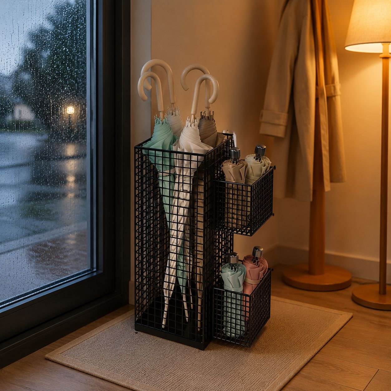 Compact umbrella holder for small spaces