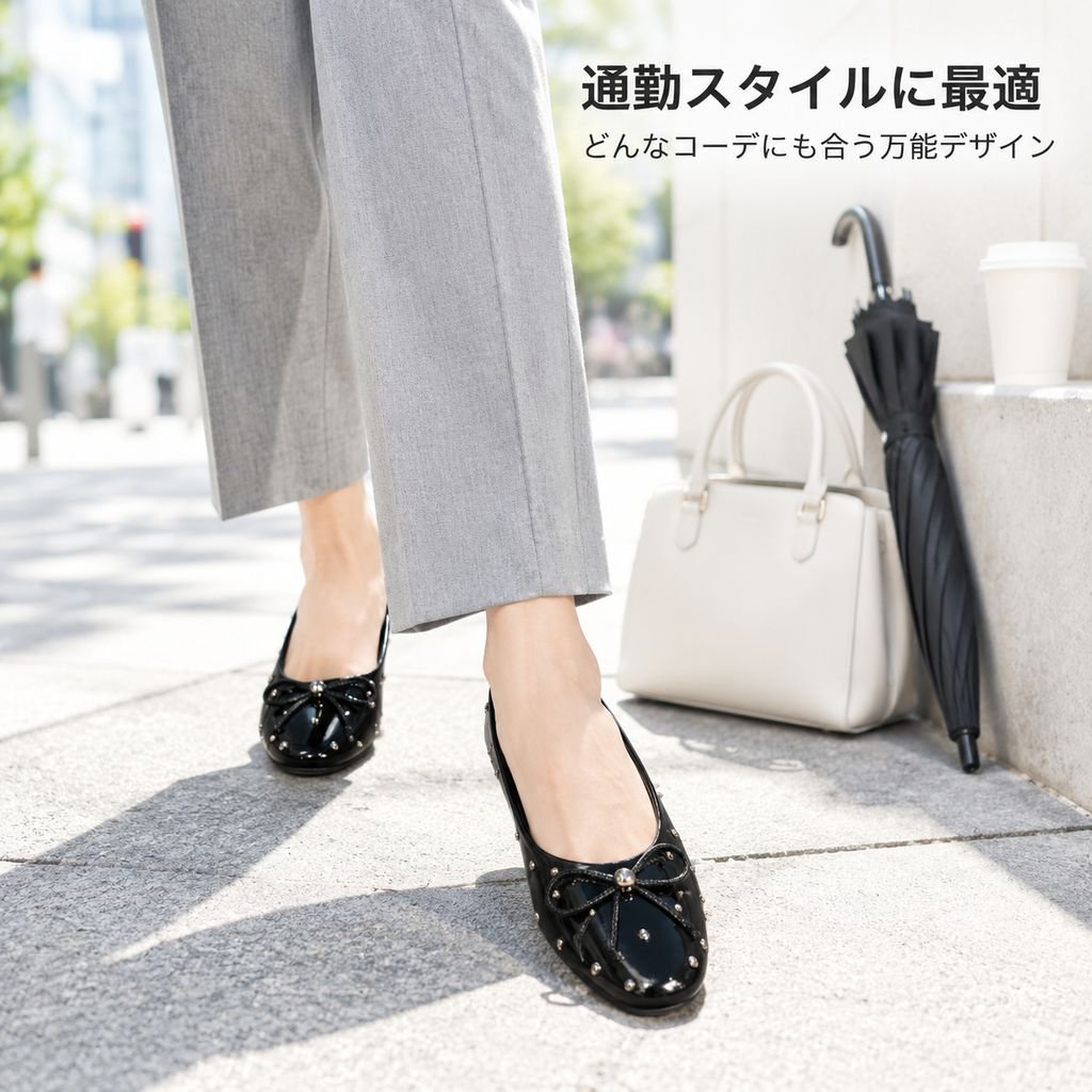 初恋シーズン フレンチリボン＆スタッズデザイン レディースフラットシューズ カジュアル万能シューズ