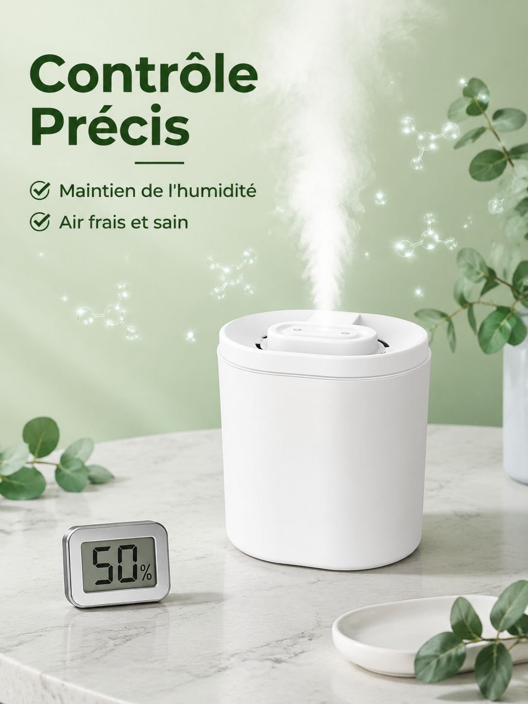 Humidificateur à double buse 6L grande capacité avec lampe d’ambiance pour maison et bureau