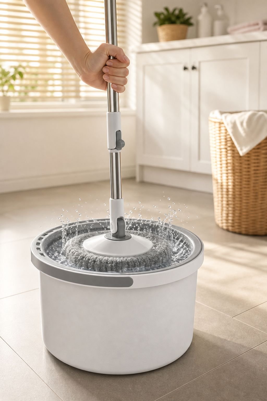 No-touch mop wringing for hygienic cleaning