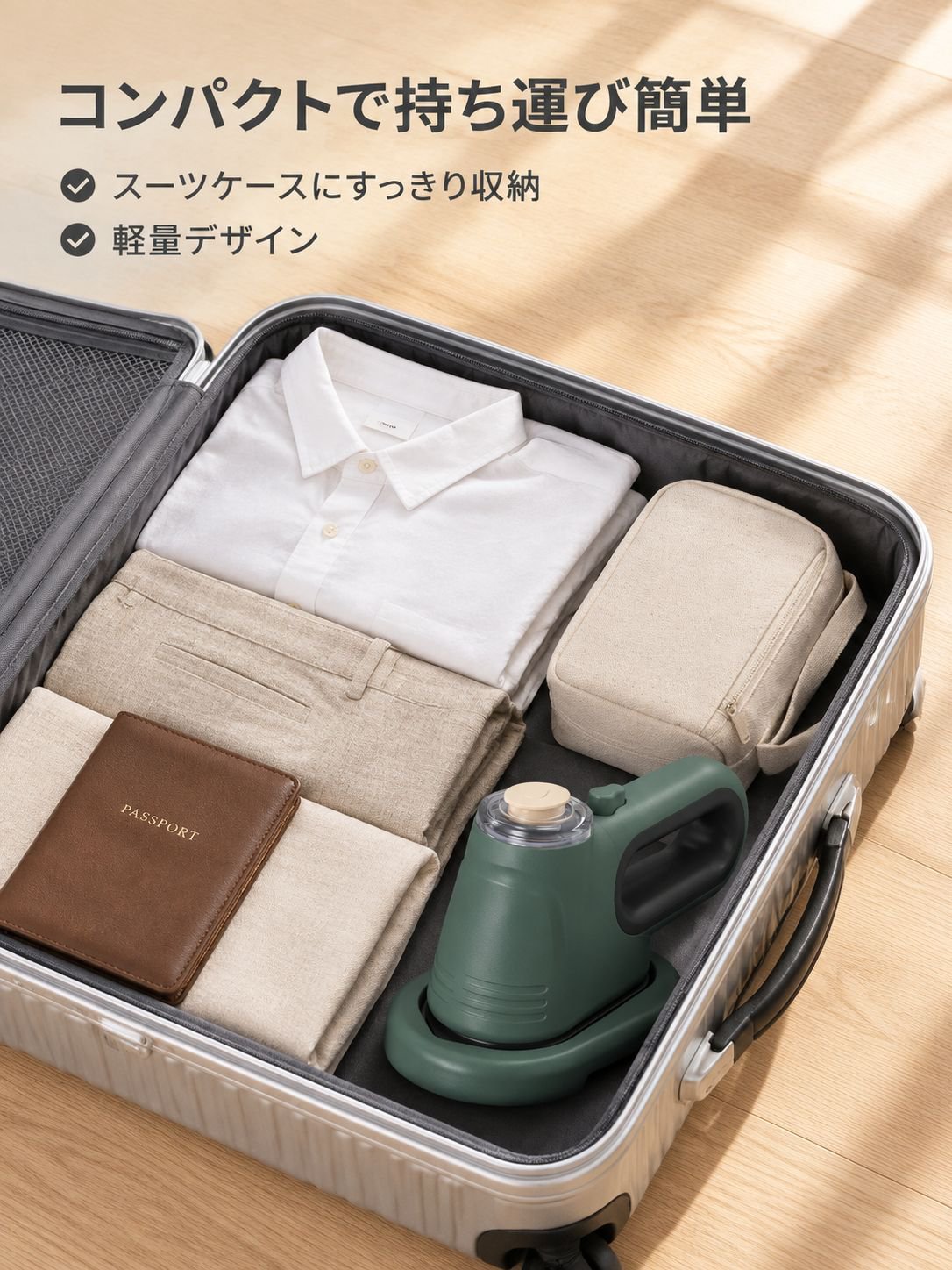 携帯型ハンディ衣類スチーマー 高効率シワ取り
