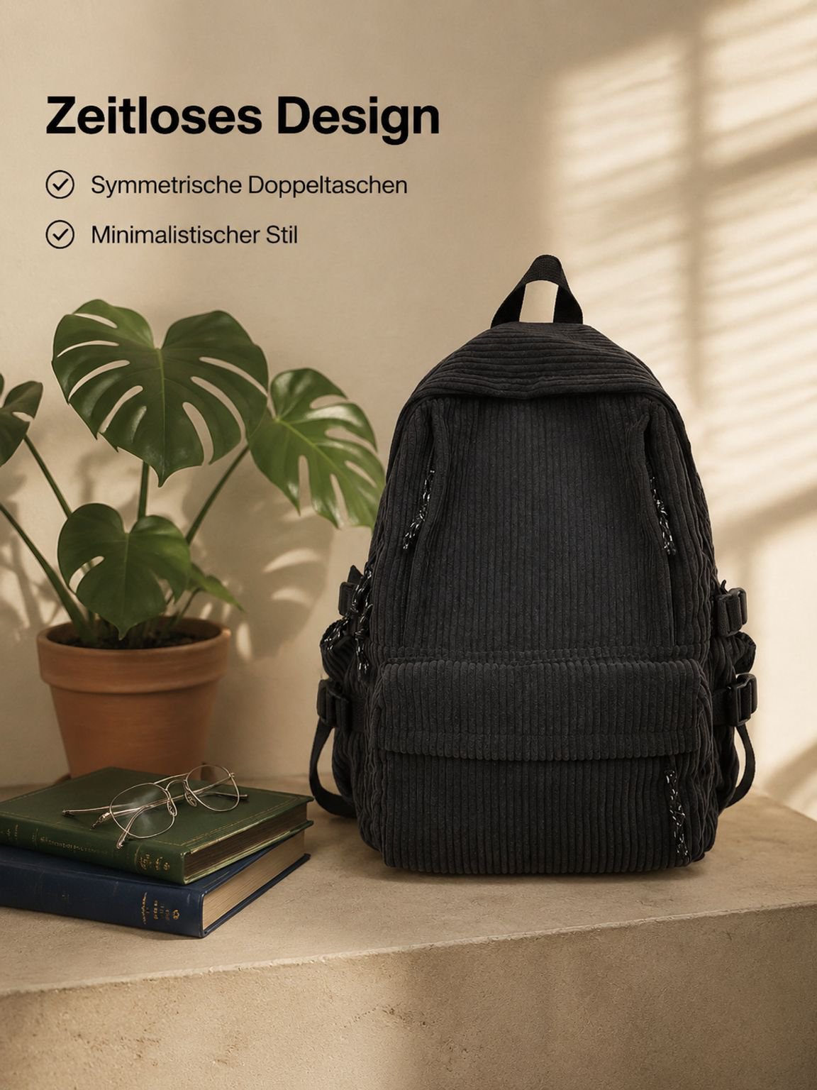 Leichter Cord-Rucksack im Preppy-Style mit großem Fassungsvermögen