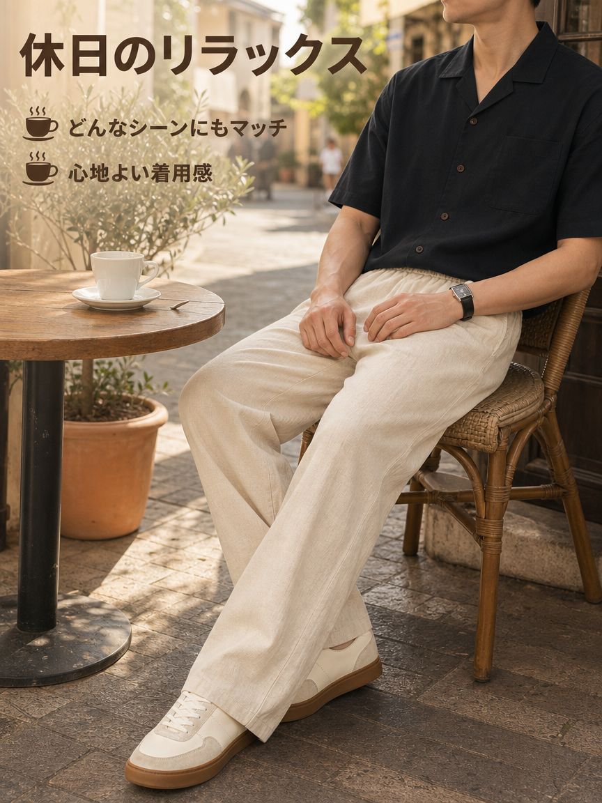 夏向けの薄手でレトロなワイドレッグストレートルーズ通勤パンツ