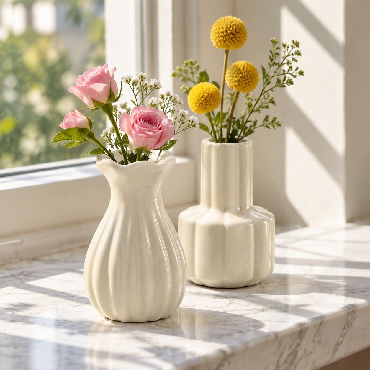 Mini Ceramic Vase with Artificial Flowers for Home Decoration