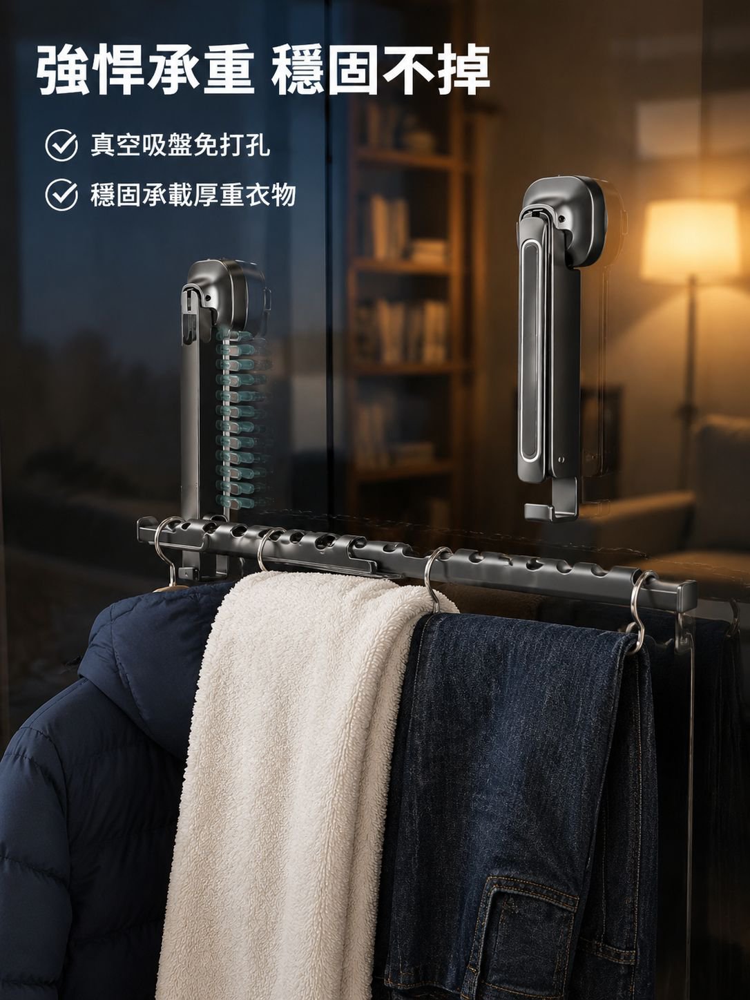 免打孔陽台多功能折疊晾曬架