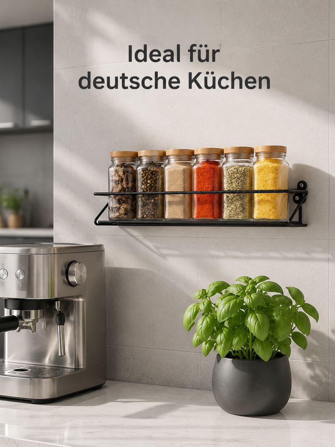 Modernes Gewürzregal mit mehreren Ebenen für die Küche
