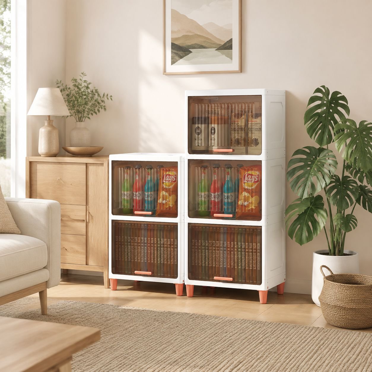 Organizador de ropa plegable mostrando compartimentos amplios