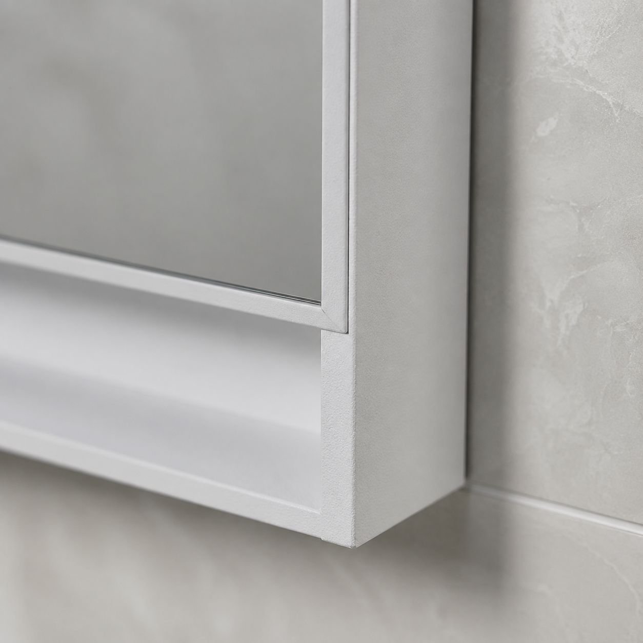 Bathroom organization with modern wall mounted mirror cabinet