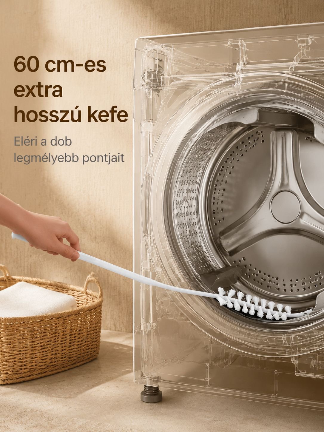 Mosógép alatti tisztítás hosszú kefével