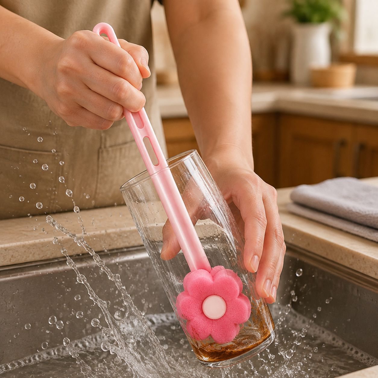 Household cleaning brush with ergonomic handle