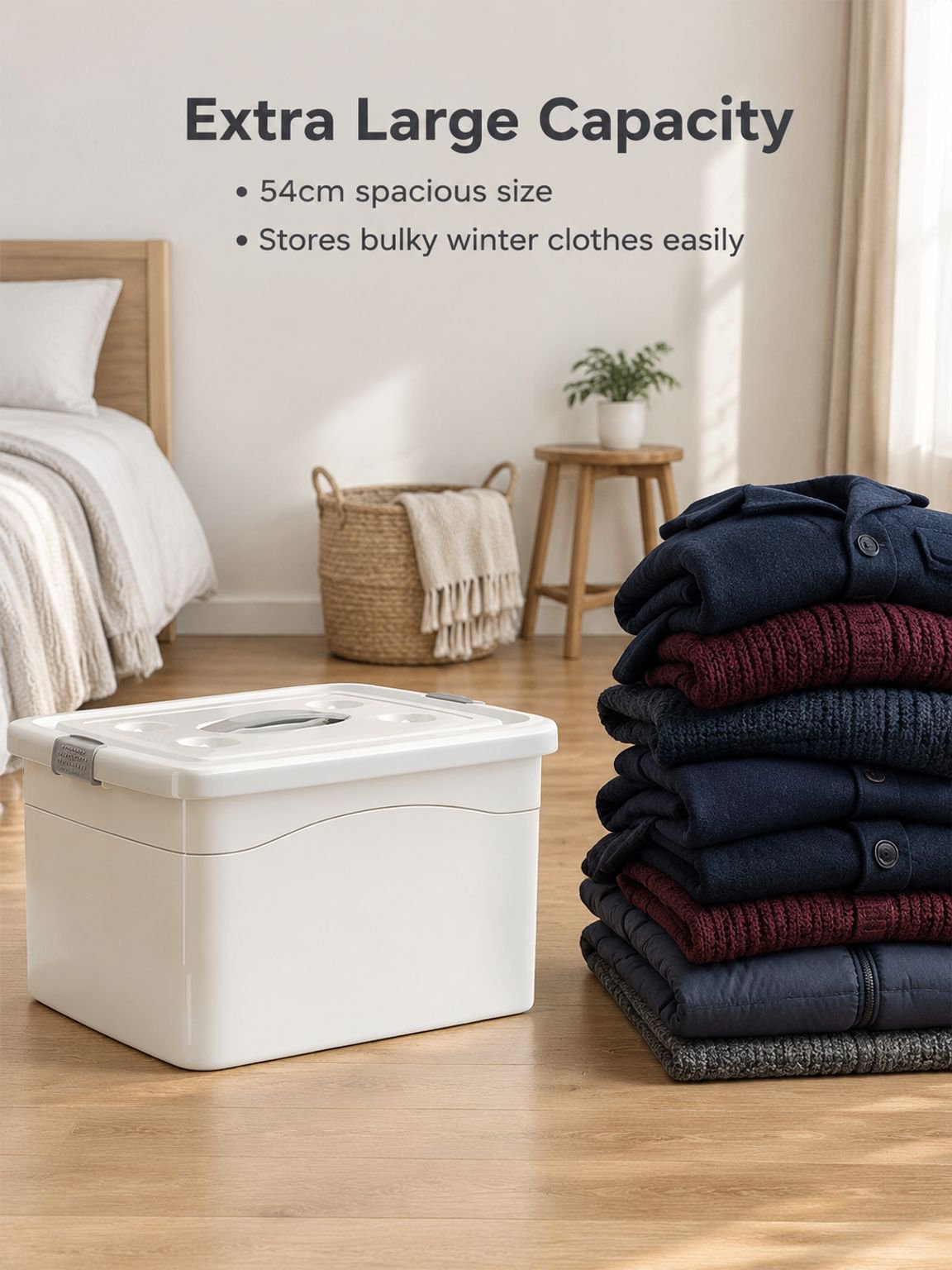 Durable plastic storage bin with lid and wheels