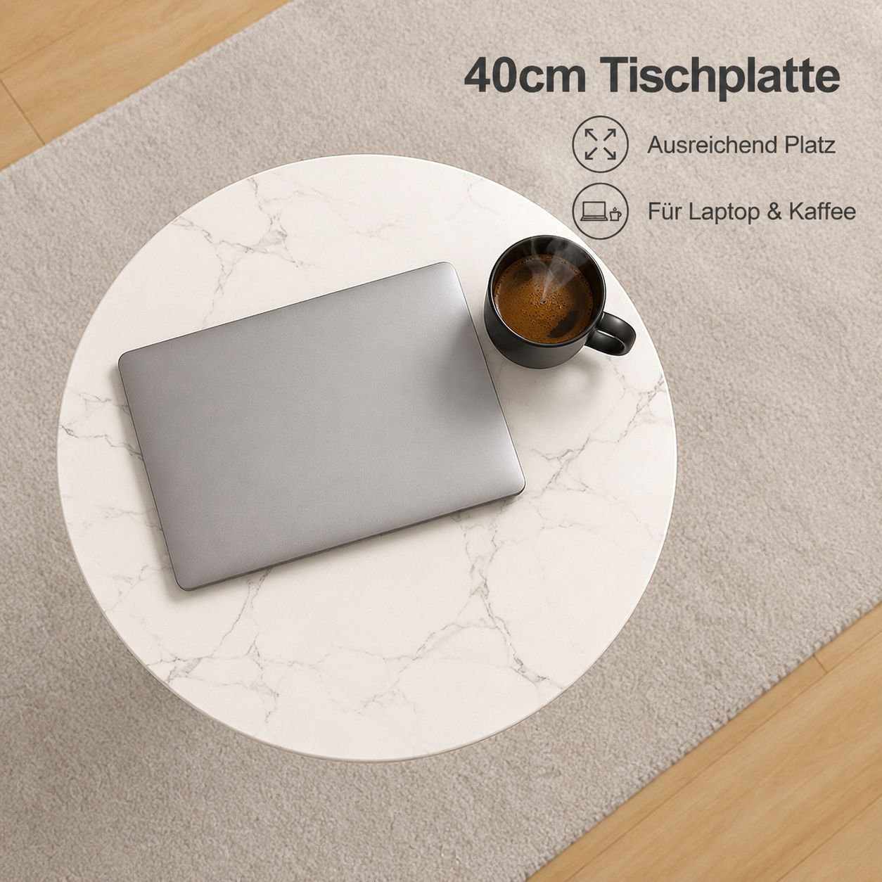 Einfacher kleiner runder Tisch für den Heimgebrauch, als Beistelltisch neben dem Sofa oder als Nacht