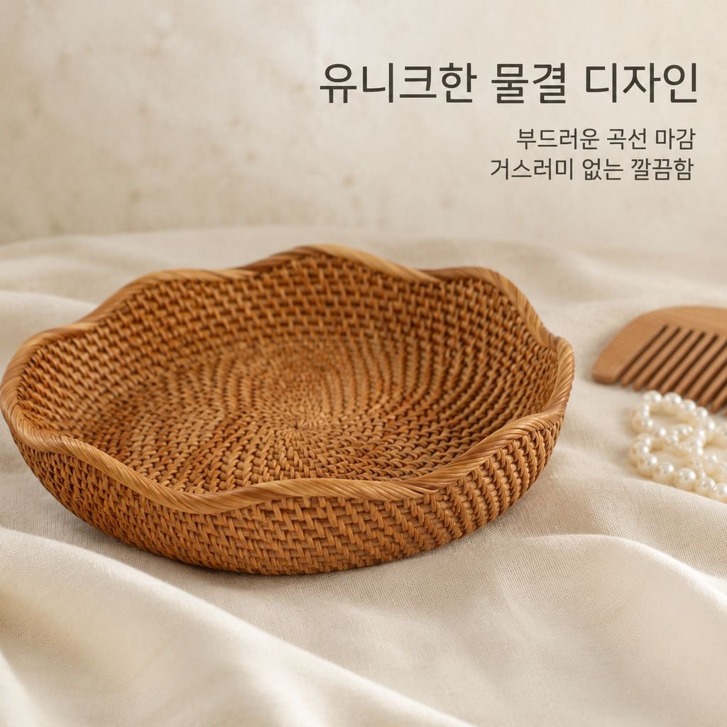 라탄 물결무늬 수납바구니