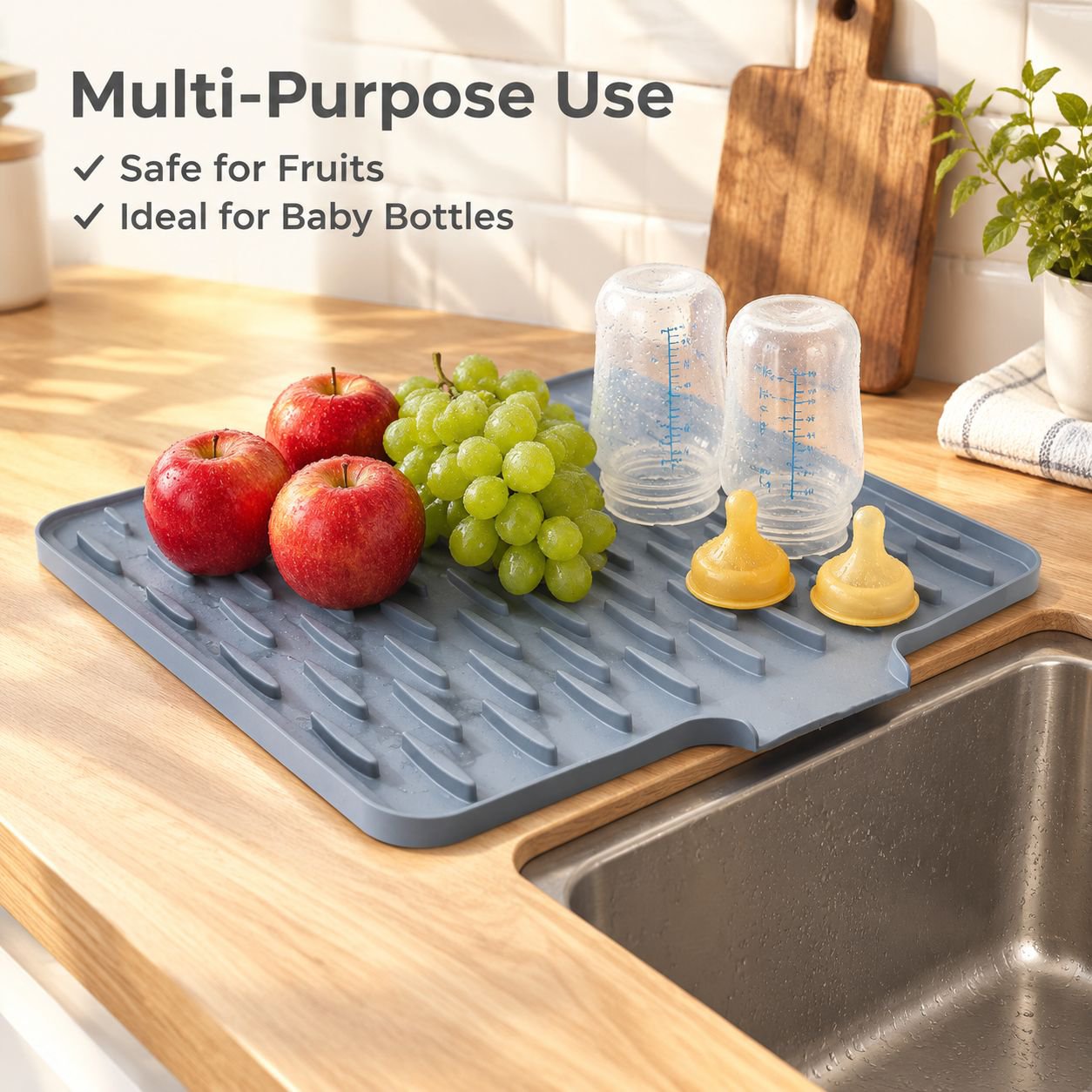 Multipurpose Kitchen Draining Mat for Dishes and Produce