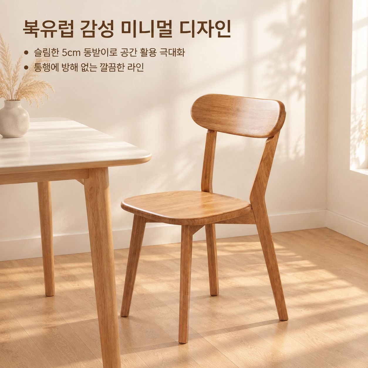 등받이가 있는 북유럽 스타일 원목 다이닝 체어