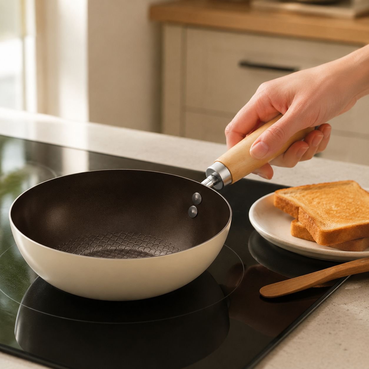 Non-coating frying pan with ergonomic handle