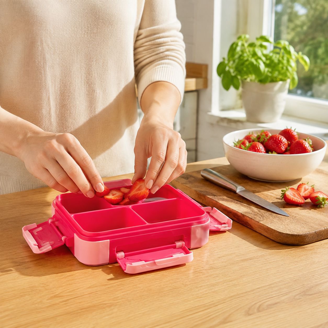 Caja de almuerzo colorida para niños con diseño divertido