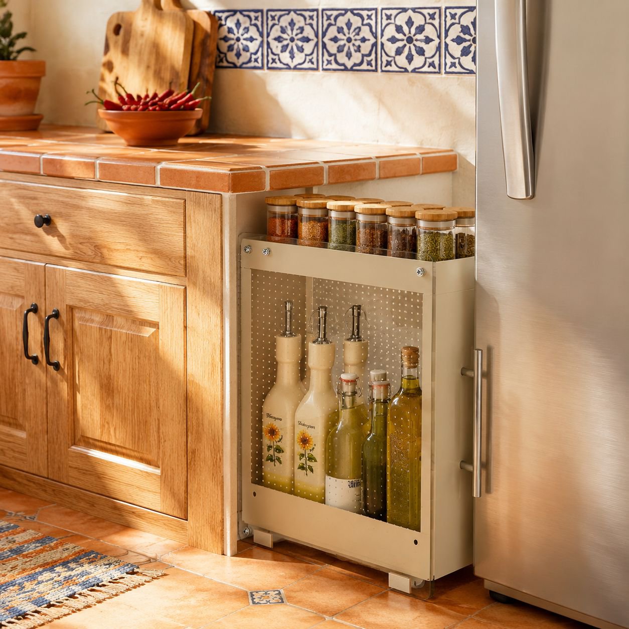 Estante de especias extraíble para cocina, estante de almacenamiento de pared