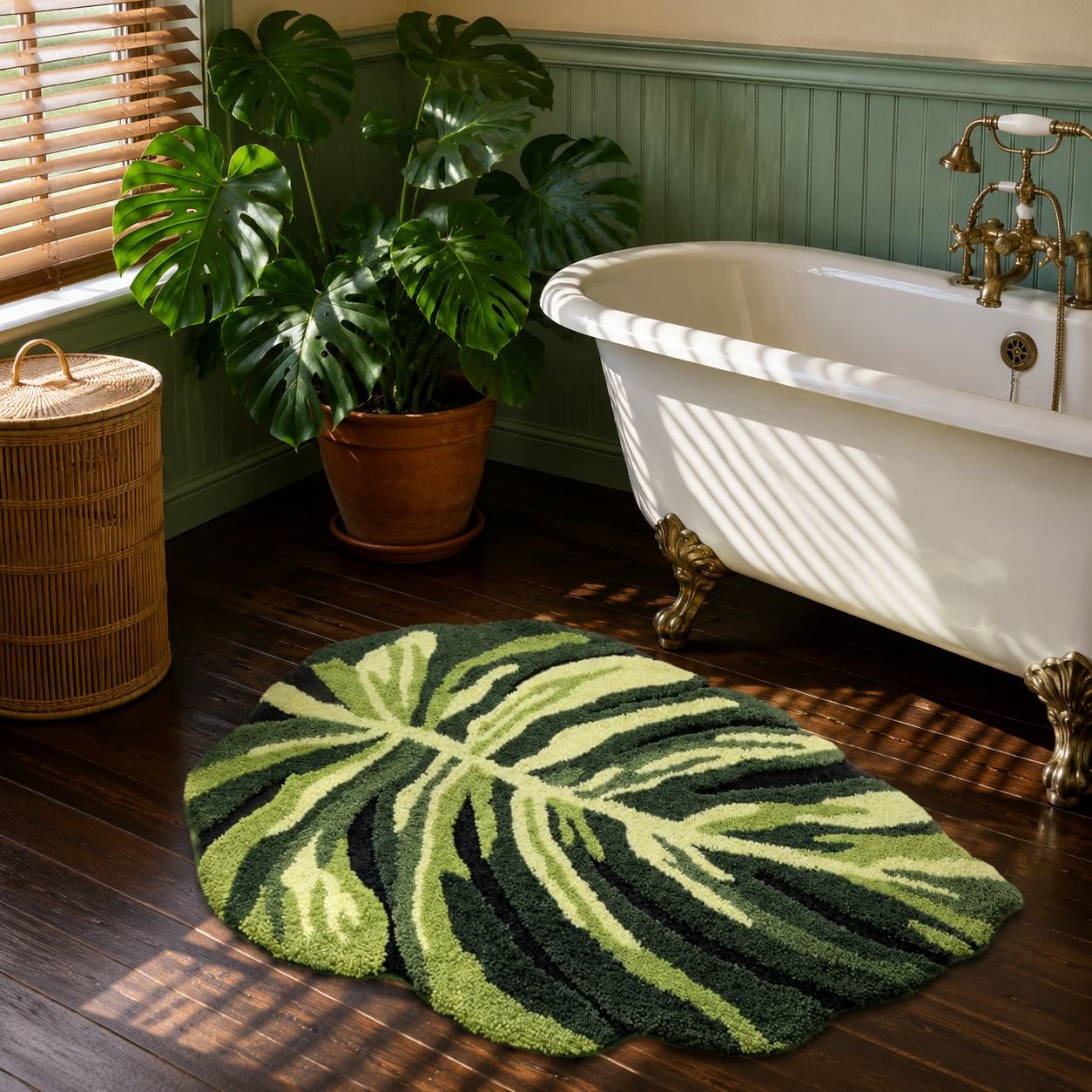 Tapete decorativo de entrada con hojas verdes, absorbente y antideslizante, para baño y pasillo