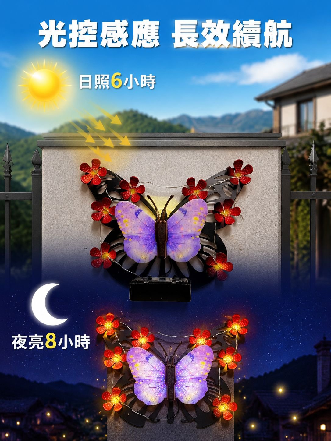 太陽能蝴蝶壁燈