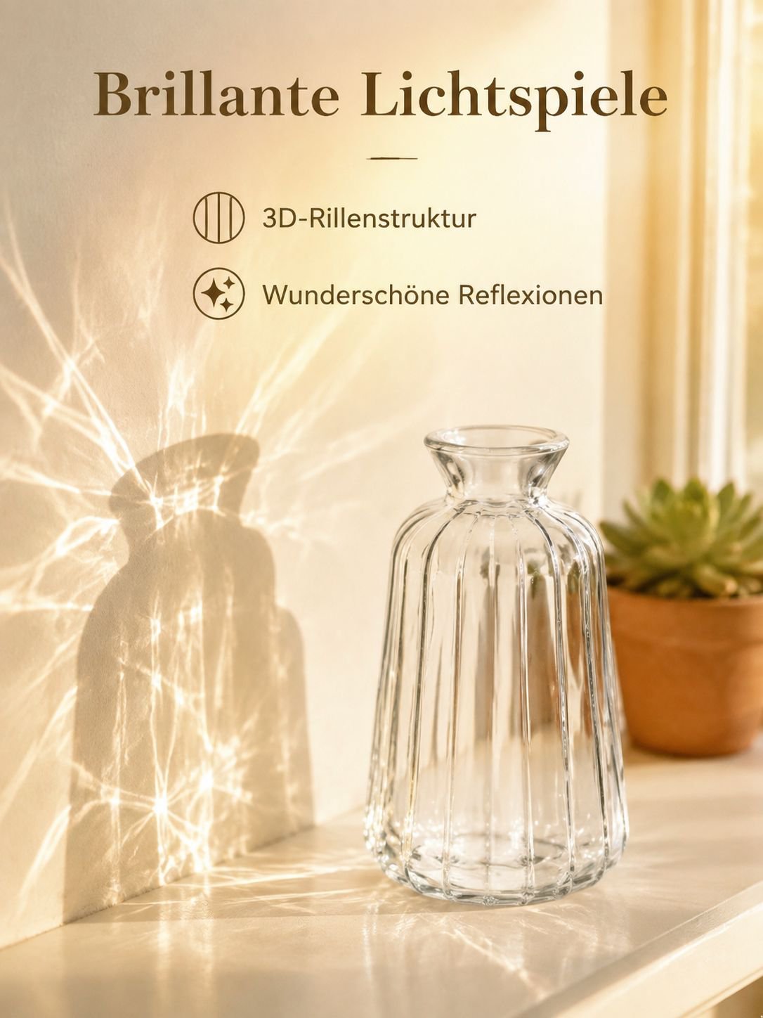 Dekorative Tischvase im französischen Retro-Stil aus geprägtem Glas, transparente Hydrokultur-Blumen