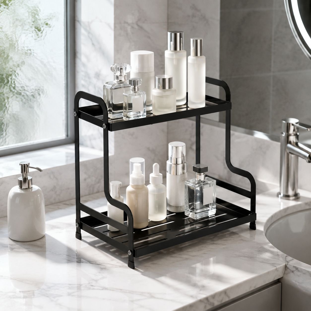 Bathroom Double-layer Storage Rack for Cosmetics and Perfume