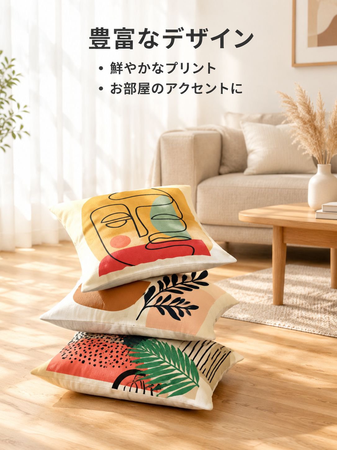 プリント柄のクッション