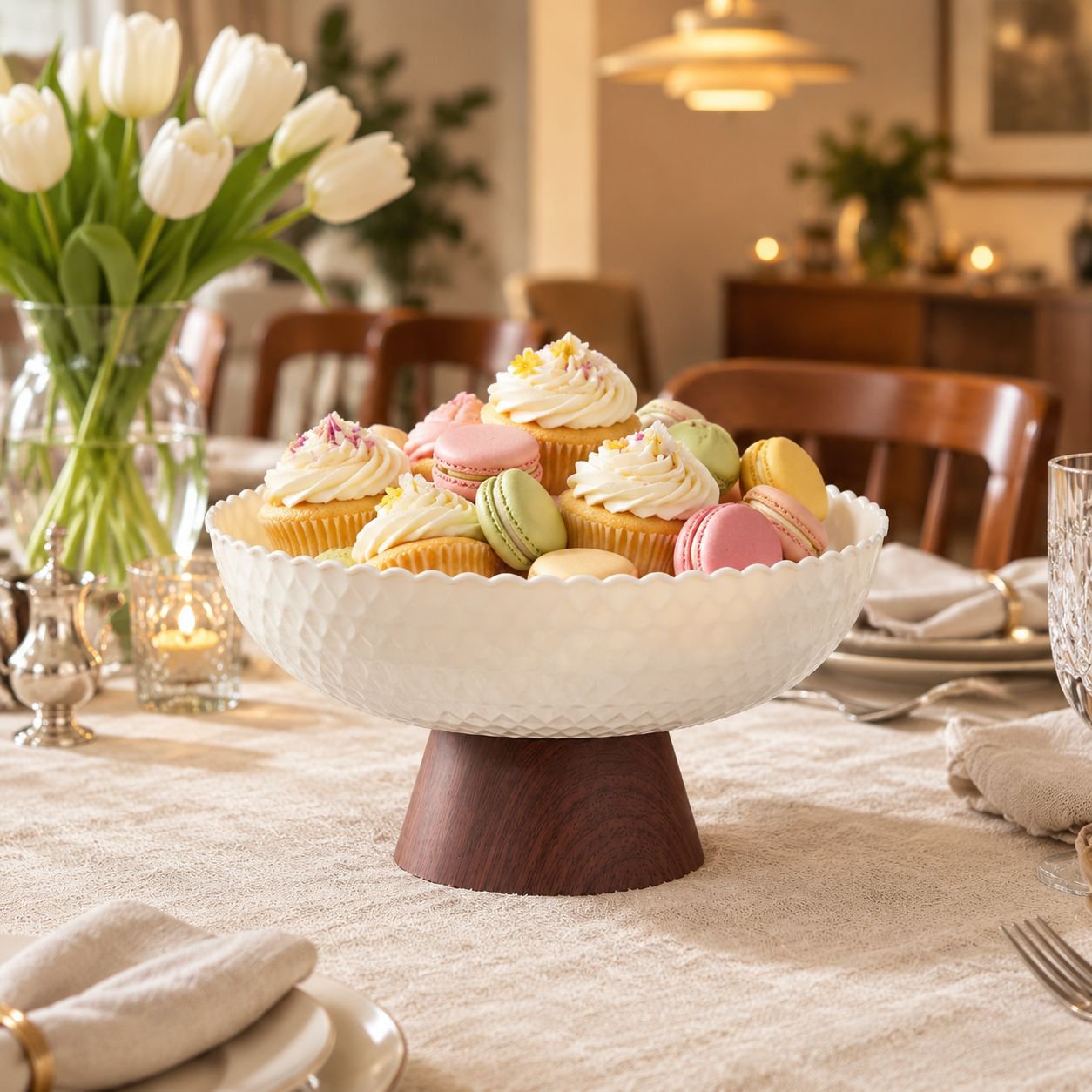 Retro wooden pattern fruit dish and tea table set, high-end design details