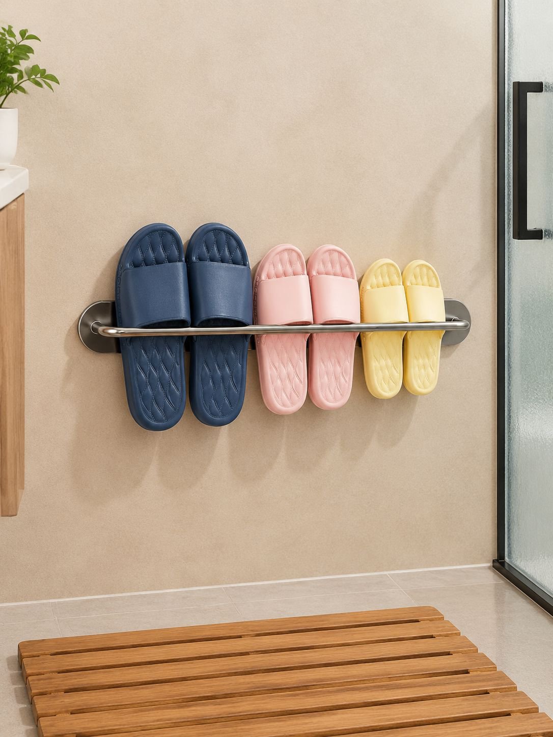 Detalle del zapatero magnético moderno en baño