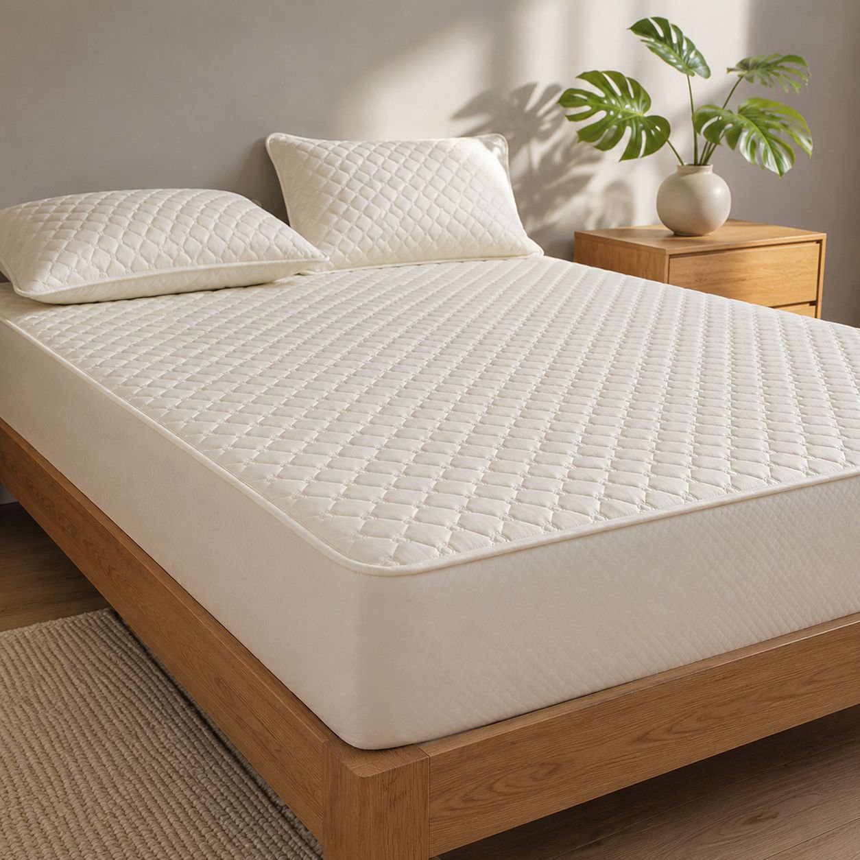 Rutschfestes 3-teiliges Bettwäsche-Set auf einem Doppelbett
