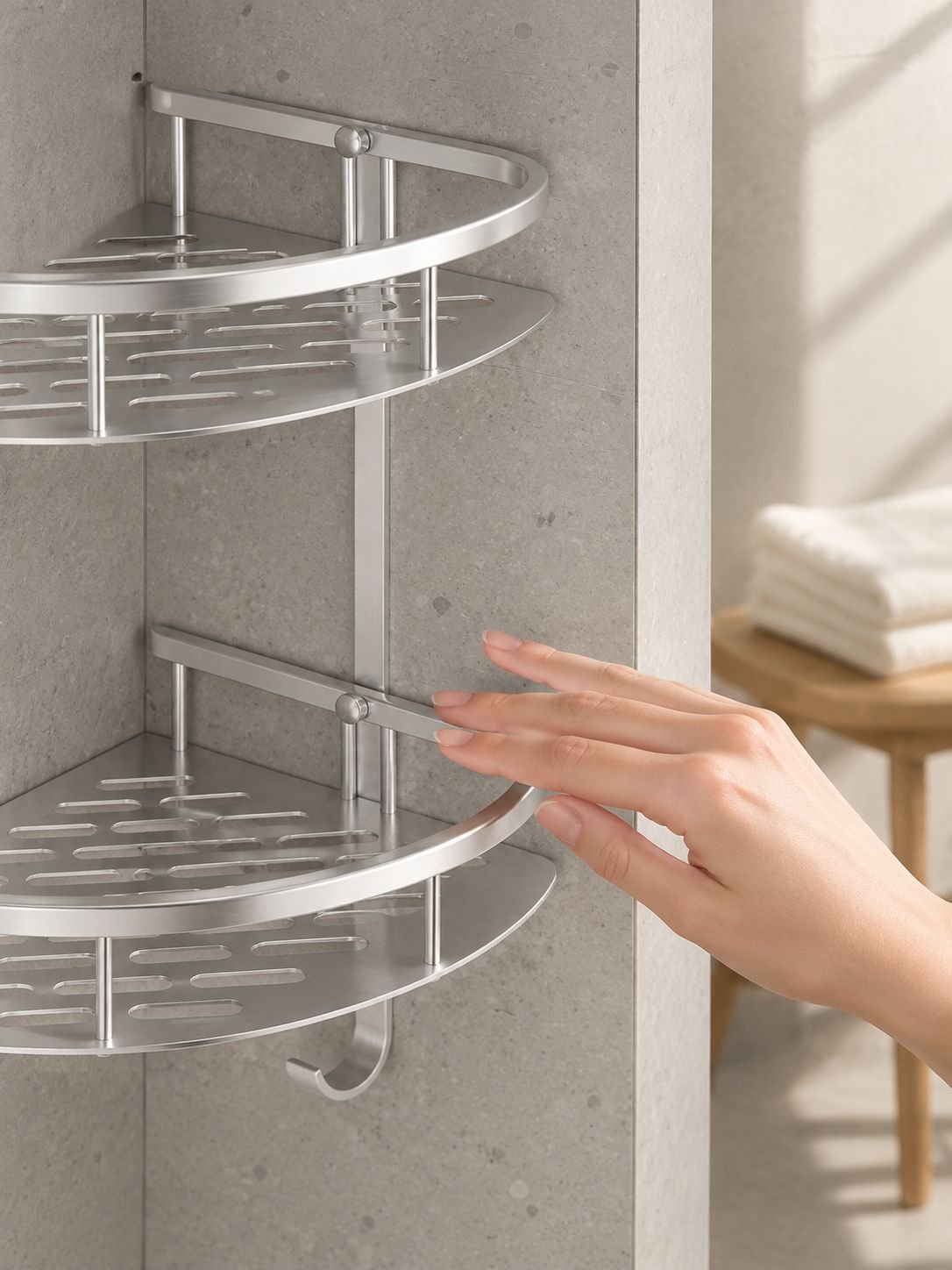 Étagère d’angle de salle de bain à trois niveaux en aluminium sans perçage