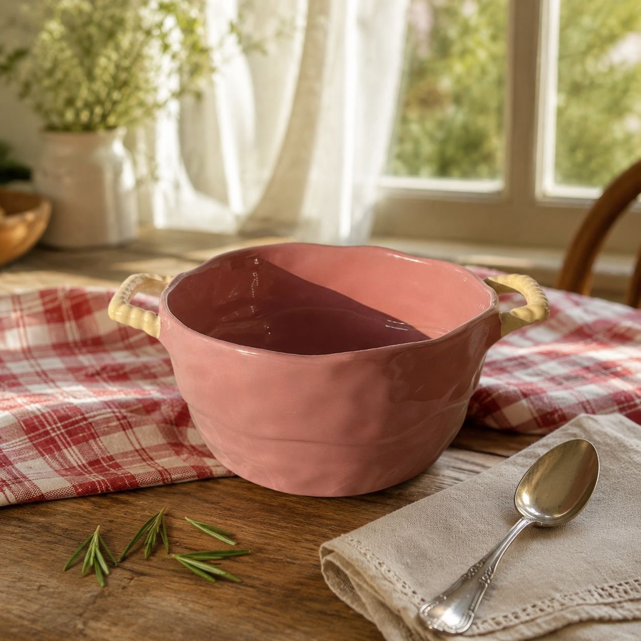 Large Ceramic Double-Handle Soup and Noodle Bowl