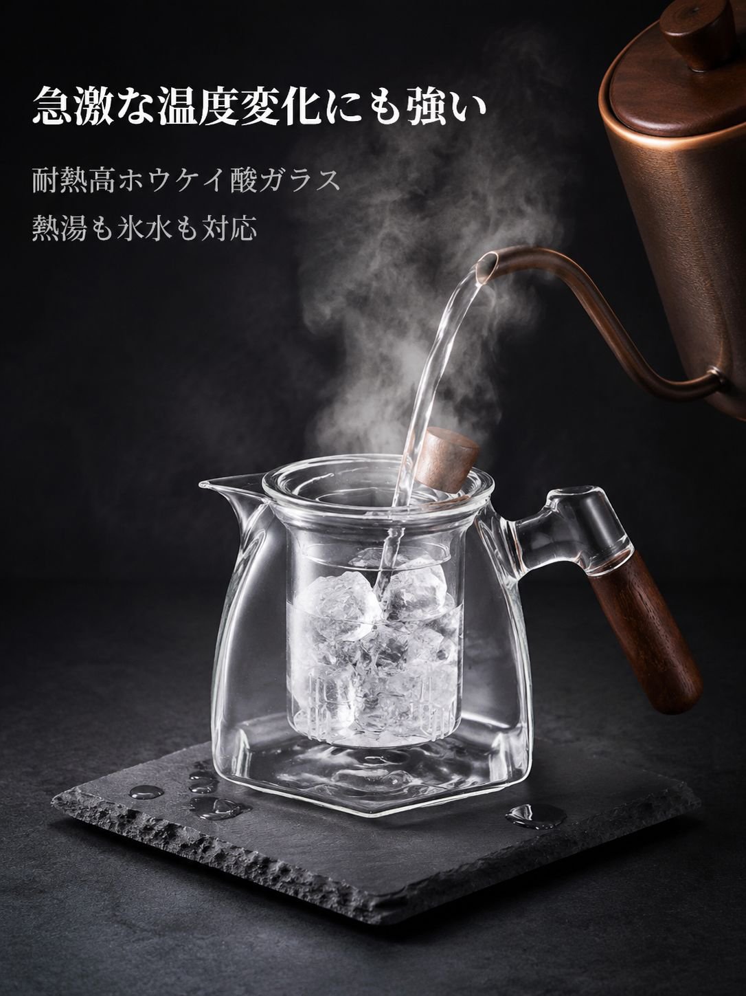 ガラス製の六角形ティーポット