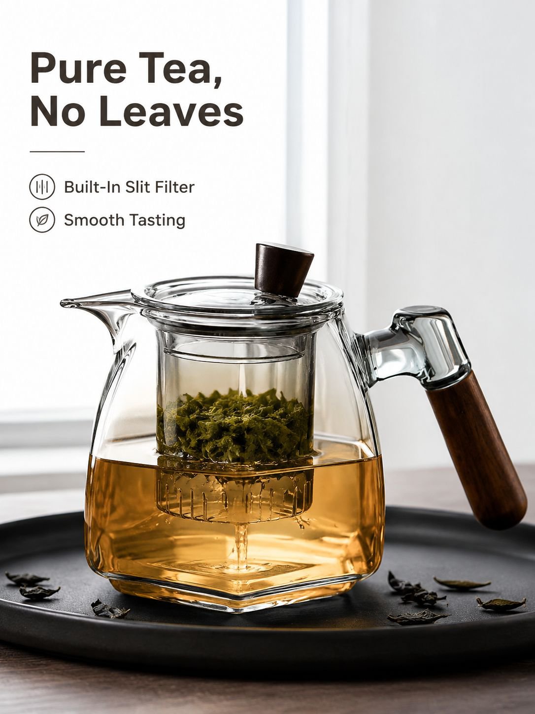 Glass Teapot with Solid Wood Handle