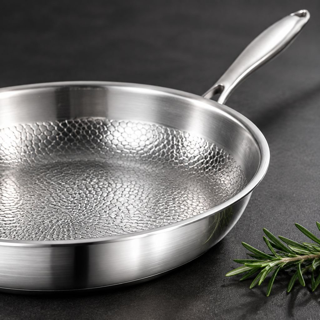 Uncoated non-stick frying pan on white background