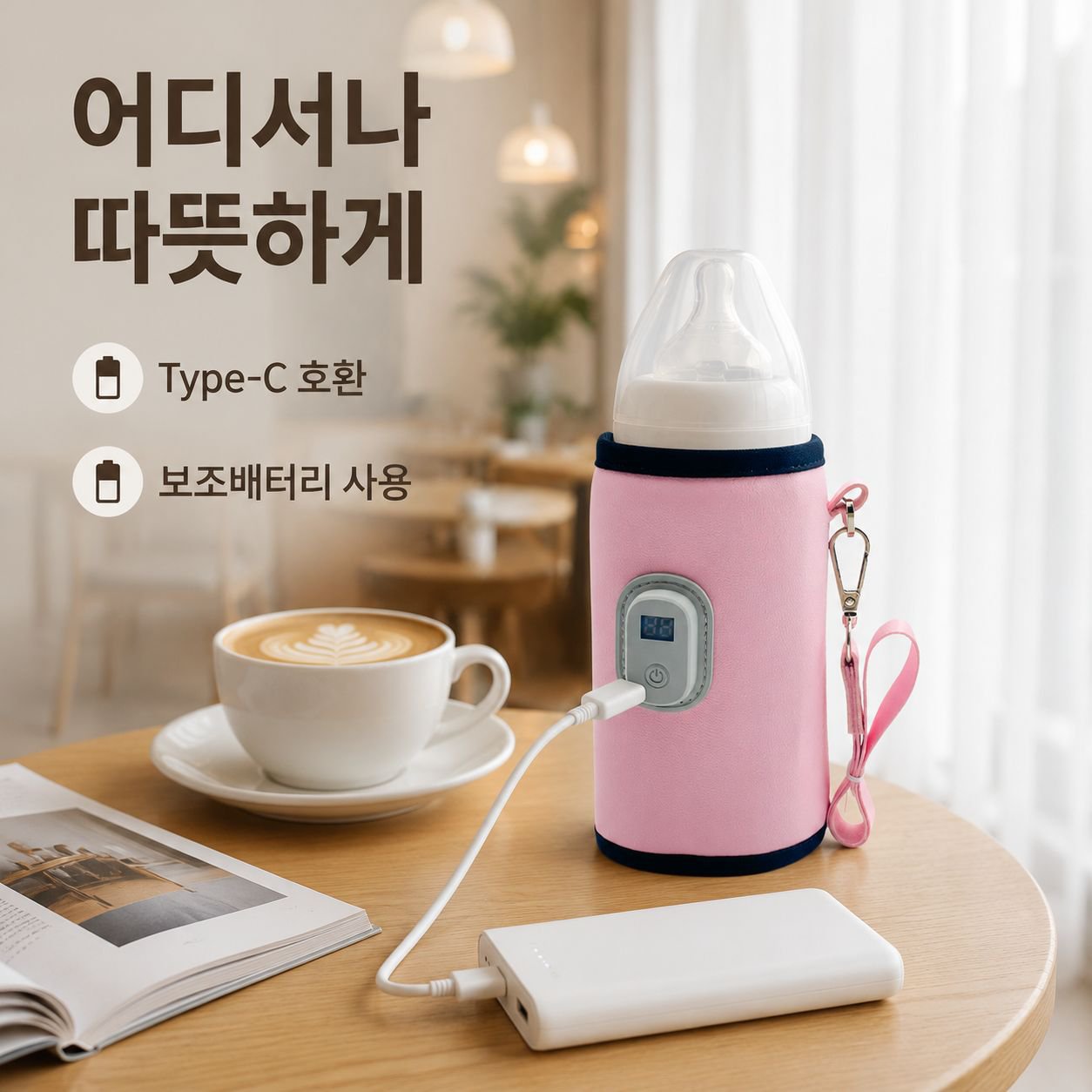 휴대용 USB 충전 아기 젖병 가열 보온기 자동 온도 조절 커버