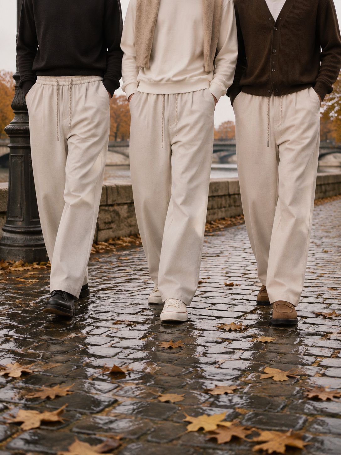 Zoom sur la texture du pantalon large homme